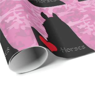 Heart Horses I (pink camo background) Wrapping Paper