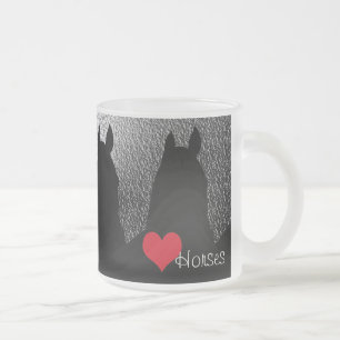Heart Horses I Red Heart (silver metallic) Frosted Glass Coffee Mug