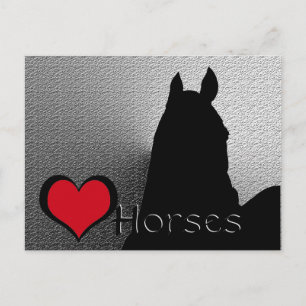 Heart Horses I Red Heart (silver metallic) Postcard