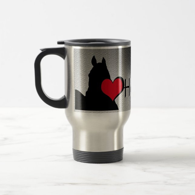 Heart Horses I Red Heart (silver metallic) Travel Mug (Left)