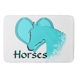 Heart Horses III (aqua) Bath Mat