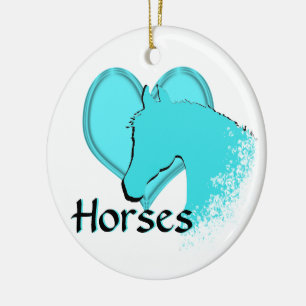 Heart Horses III (aqua) Ceramic Tree Decoration