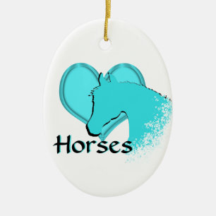 Heart Horses III (aqua) Ceramic Tree Decoration