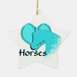 Heart Horses III (aqua) Ceramic Tree Decoration