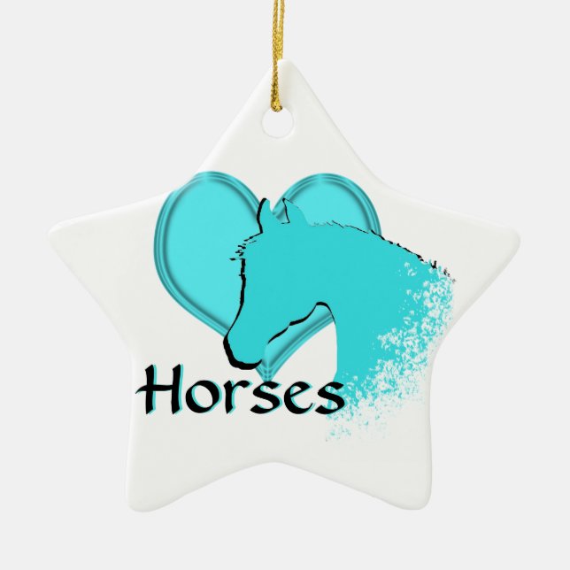 Heart Horses III (aqua) Ceramic Tree Decoration (Front)