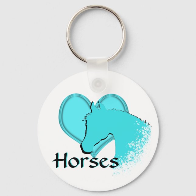 Heart Horses III (aqua) Key Ring (Front)