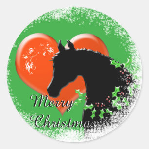 Heart Horses III Holiday (Black Horse/Red Heart) Classic Round Sticker