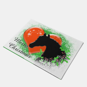 Heart Horses III Holiday (Black Horse/Red Heart) Doormat