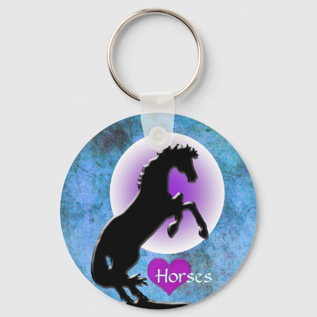 Heart Horses V (blue/green) Key Ring (Front)