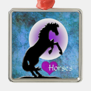 Heart Horses V (blue/green) Metal Tree Decoration