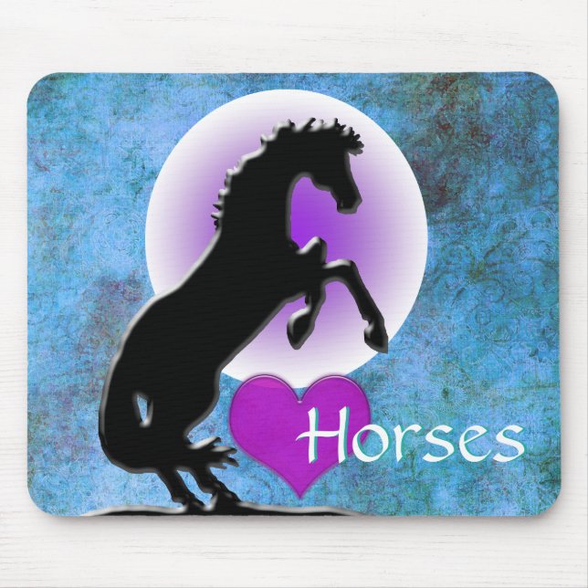 Heart Horses V (blue/green) Mouse Mat (Front)
