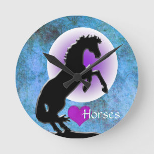 Heart Horses V (blue/green) Round Clock