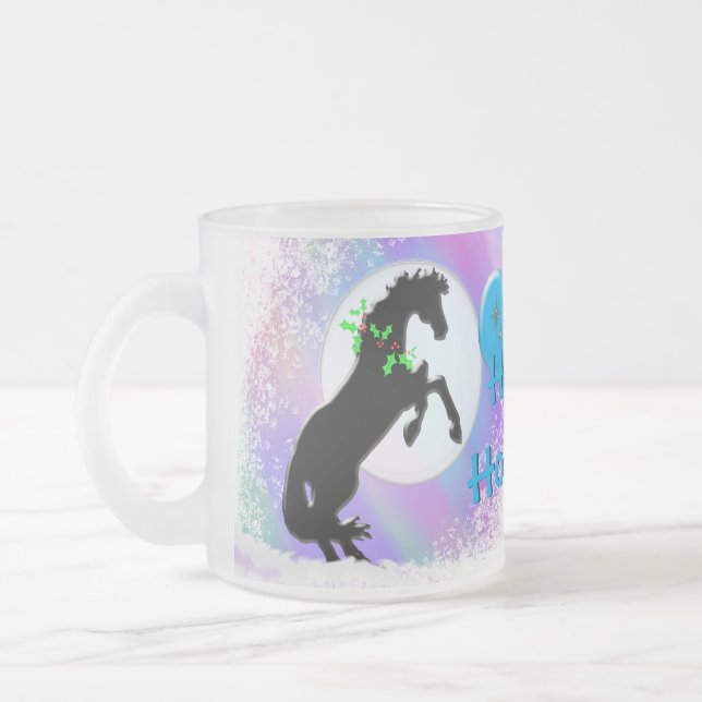 Heart Horses V Holiday (Colourful Haze) Frosted Glass Coffee Mug (Left)