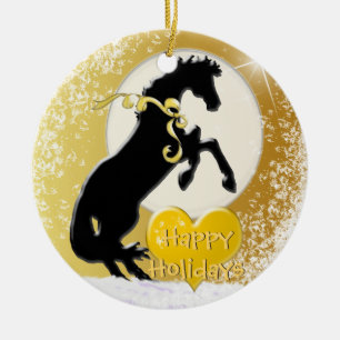 Heart Horses V Holiday (Golden Stars) Ceramic Tree Decoration