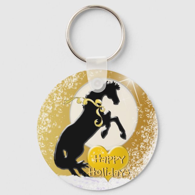 Heart Horses V Holiday (Golden Stars) Key Ring (Front)