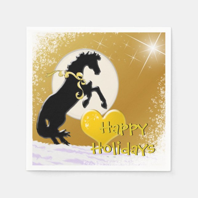 Heart Horses V Holiday (Golden Stars) Napkin (Front)