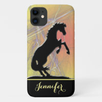 Heart Horses V (yellow-orange abstract background)