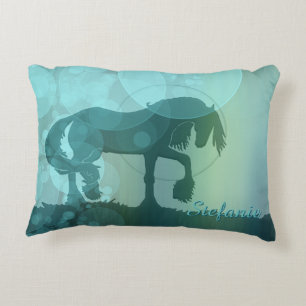 Heart Horses VI (teal bubbles) Decorative Cushion