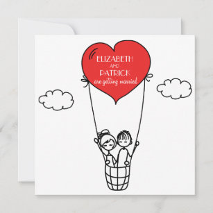 Heart Hot Air Balloon Doodle Wedding Invitation