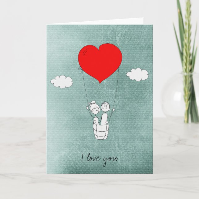 Heart Hot Air Balloon Love Card (Front)