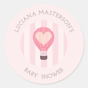 Heart Hot Air Balloon Pastel Pink Baby Shower Classic Round Sticker
