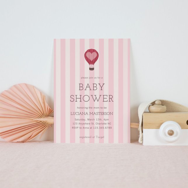 Heart Hot Air Balloon Pastel Pink Baby Shower  Invitation (Creator Uploaded)