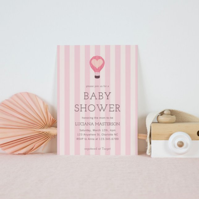 Heart Hot Air Balloon Pastel Pink Baby Shower  Invitation (Creator Uploaded)