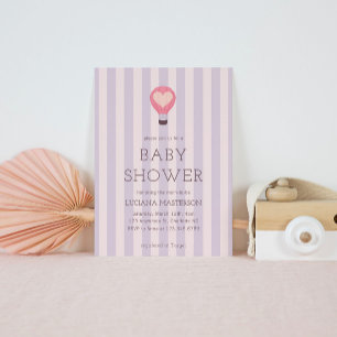 Heart Hot Air Balloon Pastel Purple Baby Shower Invitation