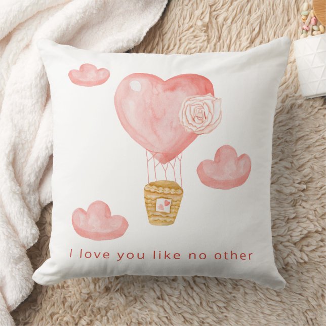 Heart Hot Air Balloon Valentine Personalised Photo Cushion (Blanket)