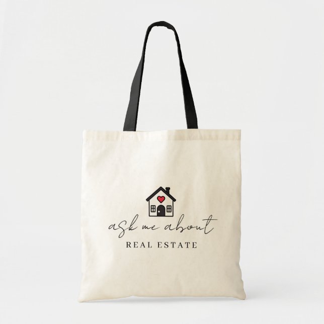 Heart House Ask Me About Real Estate Promotional  Tote Bag (Front)