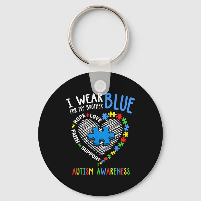 Heart I Wear Blue For My Brother Autism Awareness Key Ring (Front)