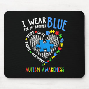 Heart I Wear Blue For My Brother Autism Awareness Mouse Mat