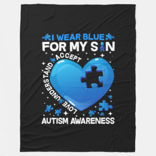 Heart I Wear Blue For My Son Autism Awareness Fleece Blanket