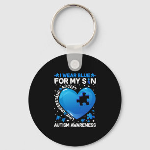 Heart I Wear Blue For My Son Autism Awareness Key Ring