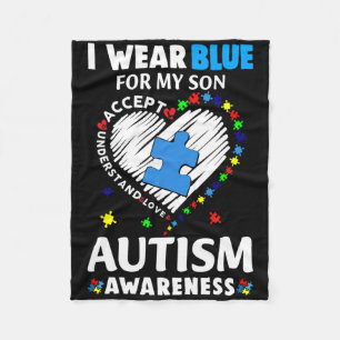 Heart I Wear Blue For My Son Autism Awareness Mont Fleece Blanket