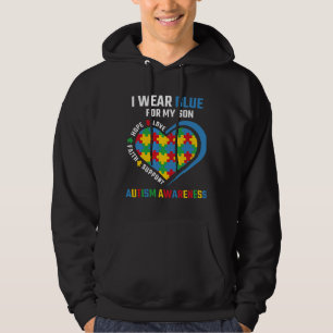 Heart I Wear Blue For My Son Autism Awareness Mont Hoodie