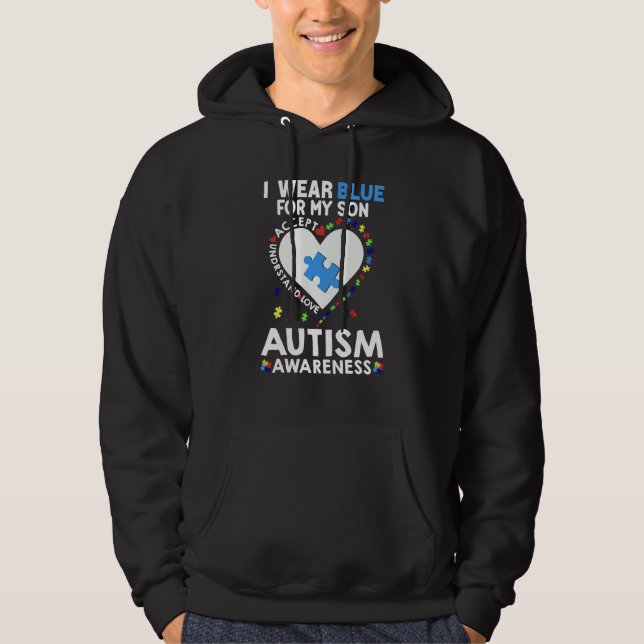 Heart I Wear Blue For My Son Autism Awareness Mont Hoodie (Front)