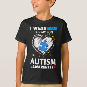 Heart I Wear Blue For My Son Autism Awareness Mont T-Shirt