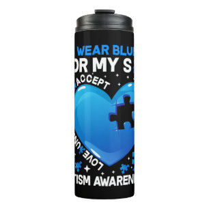 Heart I Wear Blue For My Son Autism Awareness Thermal Tumbler