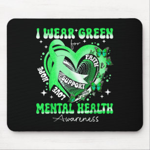 Heart I Wear Green For Mental Health Awareness Mon Mouse Mat