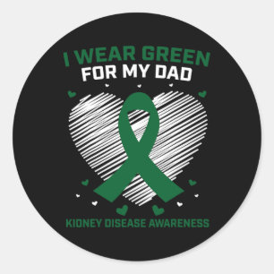 Heart I Wear Green For My Dad Kidney Disease Aware Classic Round Sticker