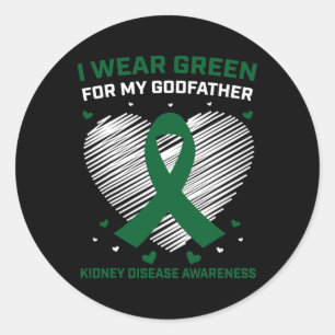 Heart I Wear Green For My Godfather Kidney Disease Classic Round Sticker