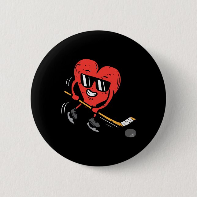 Heart Ice Hockey Player Valentines Day Cute Sports 6 Cm Round Badge (Front)