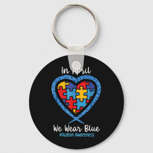 Heart In April We Wear Blue Love Hope Faith Key Ring