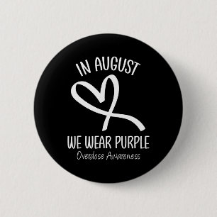 Heart In August We Wear Purple Overdose Awareness 6 Cm Round Badge