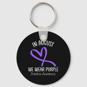 Heart In August We Wear Purple Overdose Awareness Key Ring