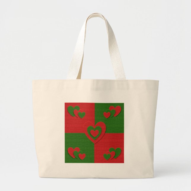 Heart in Christmas Colours Red Green Felting Look Large Tote Bag (Front)