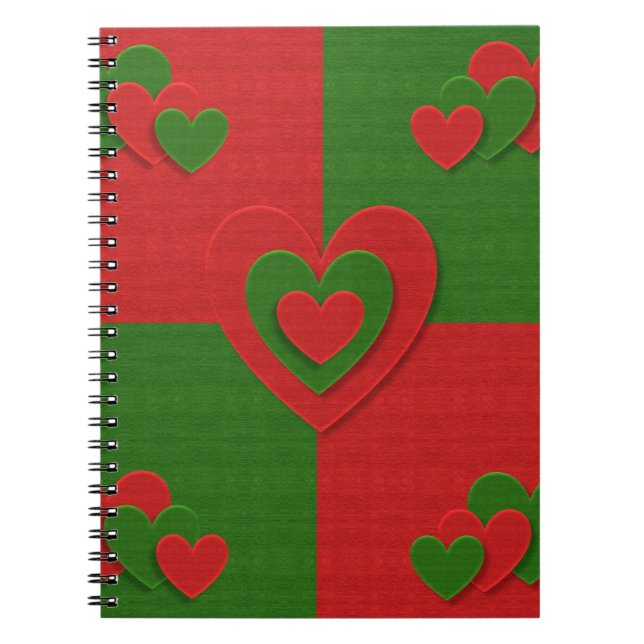 Heart in Christmas Colours Red Green Felting Look Notebook (Front)