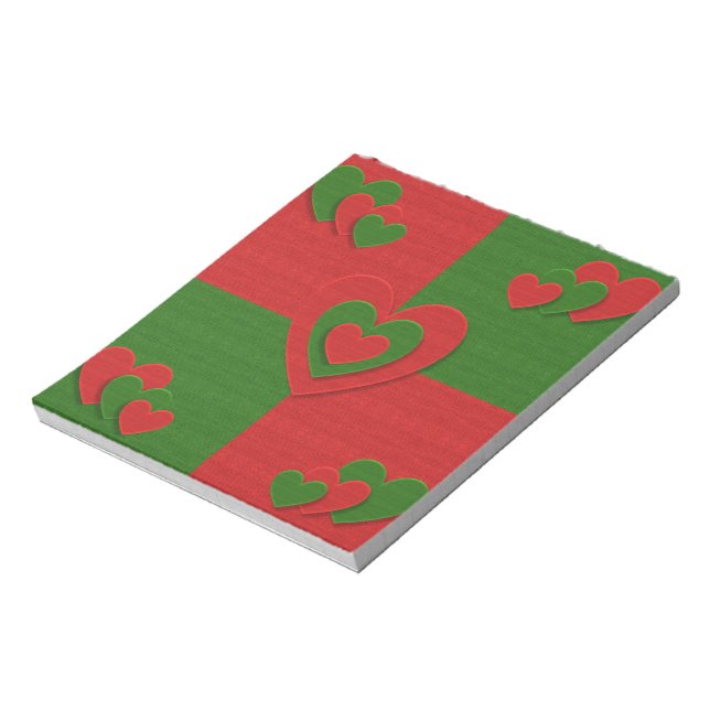 Heart in Christmas Colours Red Green Felting Look Notepad (Rotated)