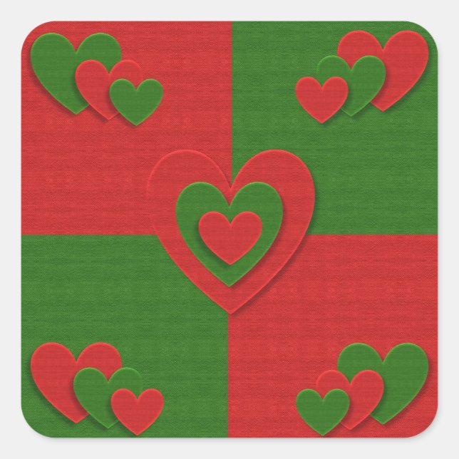 Heart in Christmas Colours Red Green Felting Look Square Sticker (Front)